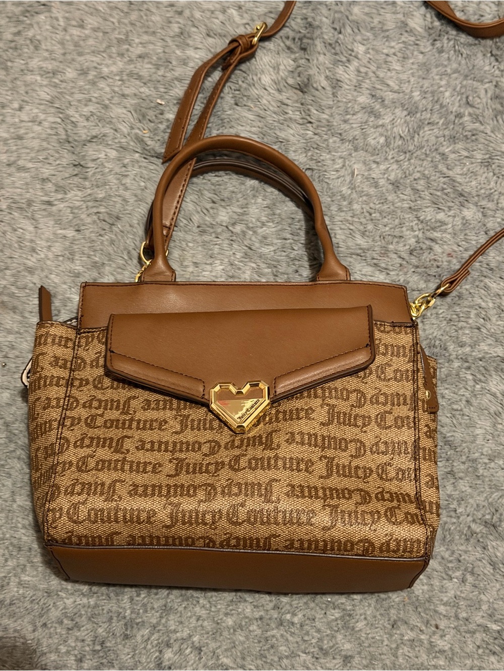 Juicy Couture Brown Logo Satchel with Gold Heart Clasp